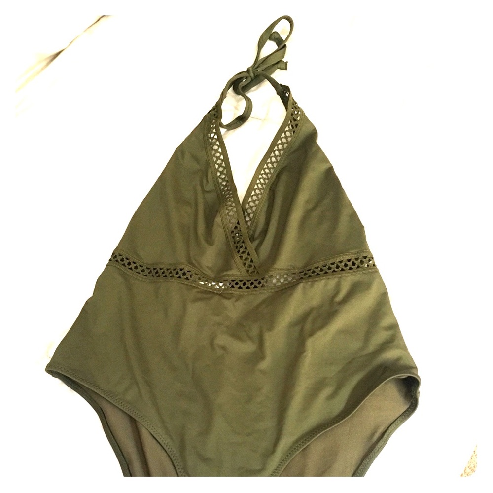 Olive Green H&M One Piece Halter Bathing Suit